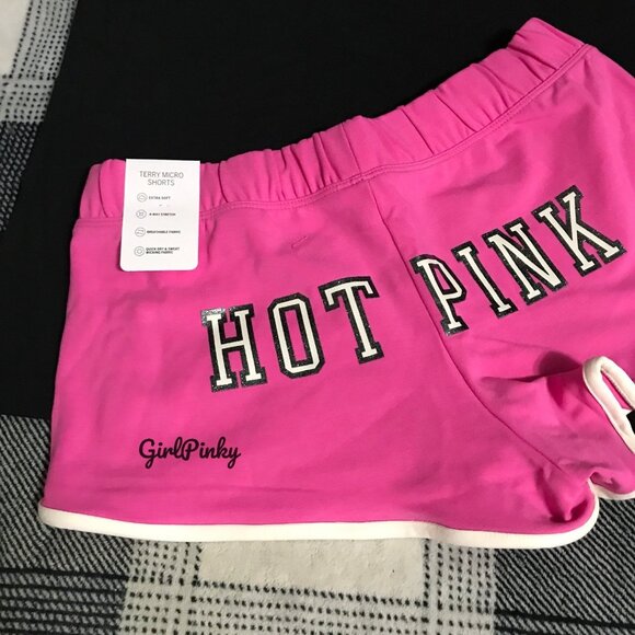 VS PINK PINK GOSSIP GLITTER COTTON MODAL MICRO SHORTS CAMPUS TEE IN SIZE LARGE - Picture 6 of 10